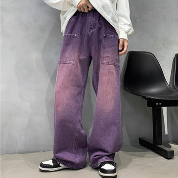 Riolio Purple Wide Jeans for Men Ins Fashion Hip Hop Denim Trousers Vintage Casual Pants Streetwear Oversized Bottoms Male Y2K Clothes
